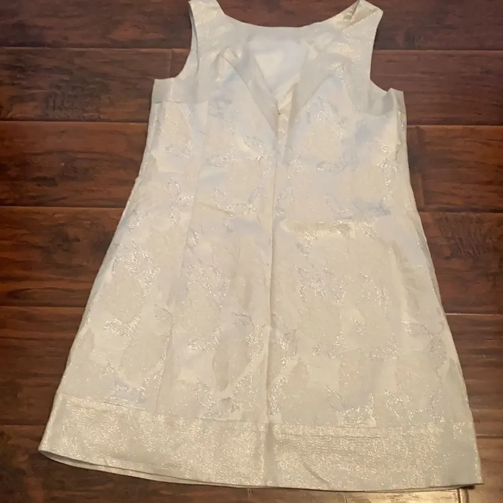 Vintage Bebe Silver Metallic Floral Design Dress Event Party Gala Casino
